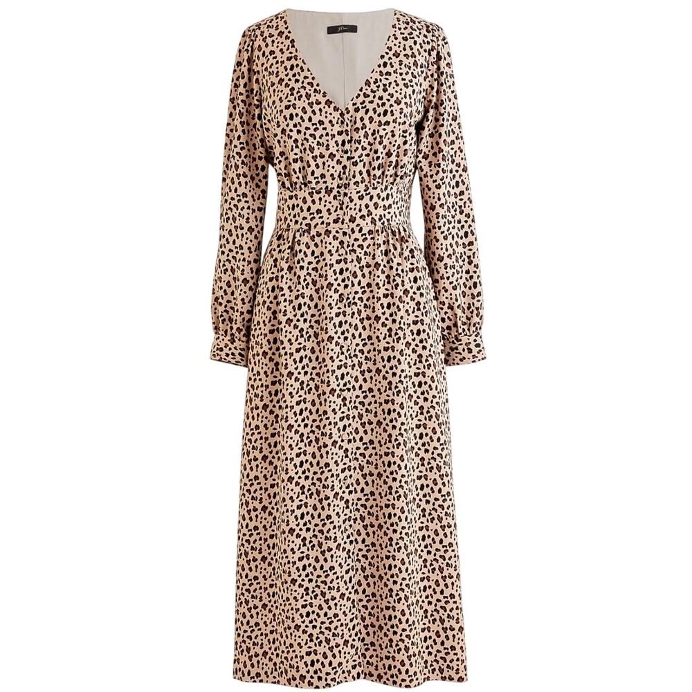 J. Crew Button Front A-line Midi Dress Leopard 20